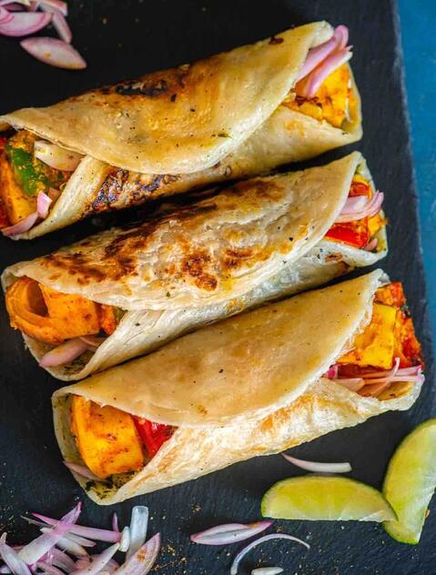 Paneer Kathi Roll with onions and spices